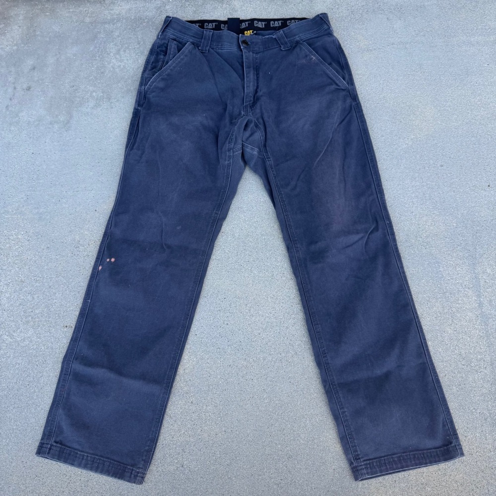 CAT Caterpillar Mens Navy Blue Canvas Work‎ Pants 32x32 Stretch Utility Trousers